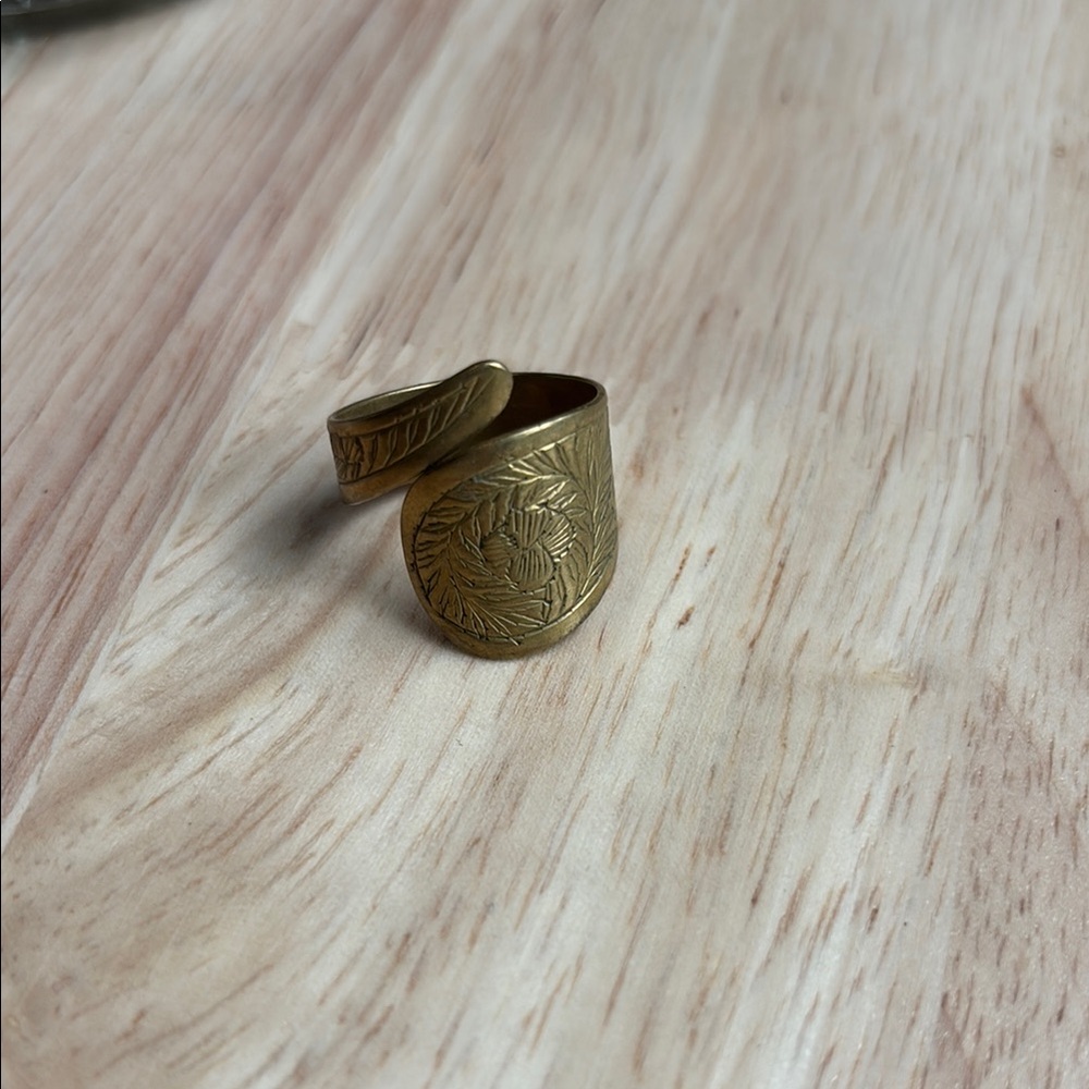 Engraved Gold-Tone Adjustable Ring - image 1